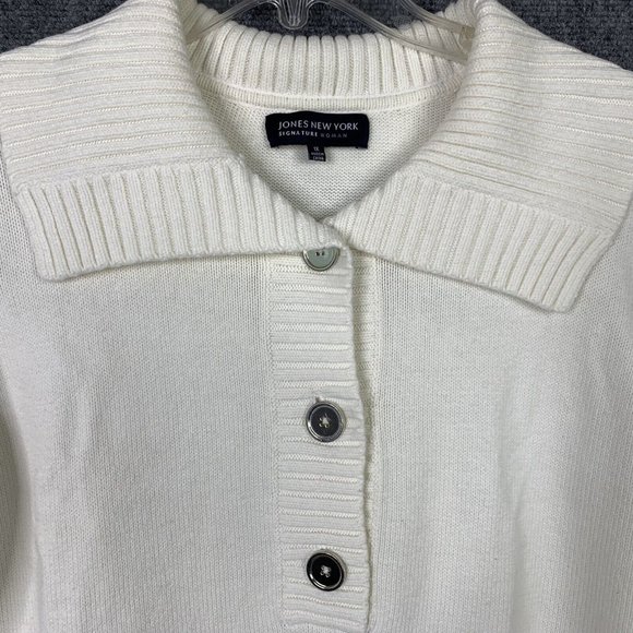 Jones New York Pull Over Bulk Knit Sweater 1/4 Button Collar Women 1X White - Picture 3 of 12